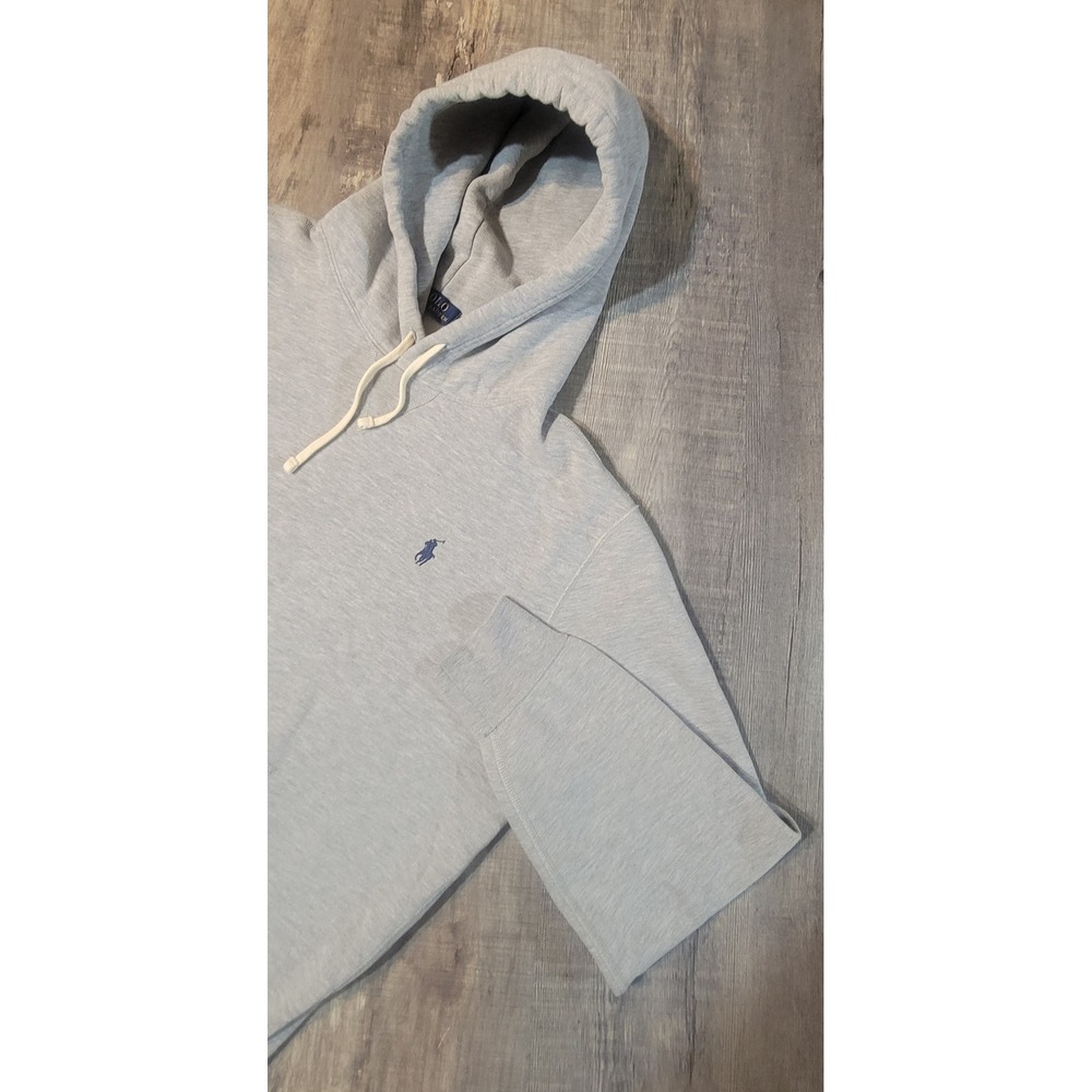 Polo Ralph Lauren Mens Large Heather Grey Fleece Pullover Hoodie Navy Pony Logo